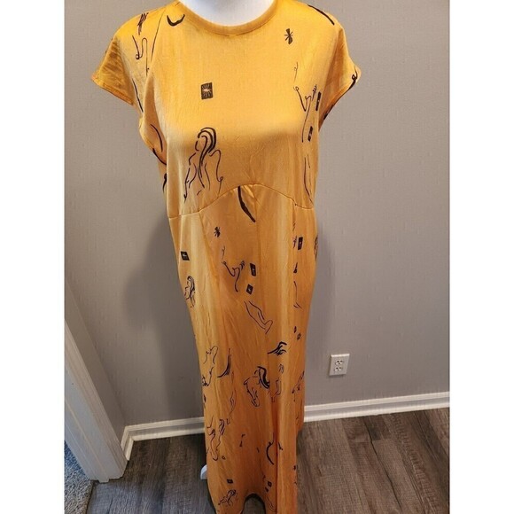 Zara Dresses & Skirts - Zara Maxi Dress Sz M Gold w/ Black Accents see pics for defects